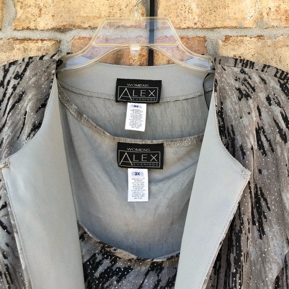Alex Evenings Made In USA 2 Pieces Set Stretchy Glitter Printed 3/4 Sleeve 3X - Picture 3 of 16